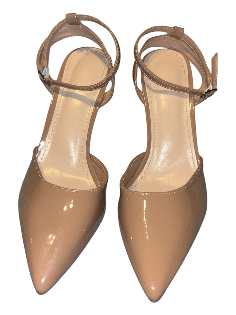 Women’s Pointed Toe Ankle Strap Kitten Heel Pumps - Nude - size 41 (US Size 10)